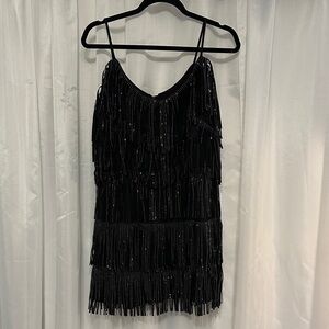 Nylon Apparel Black Fringe Rhinestone Mini Dress